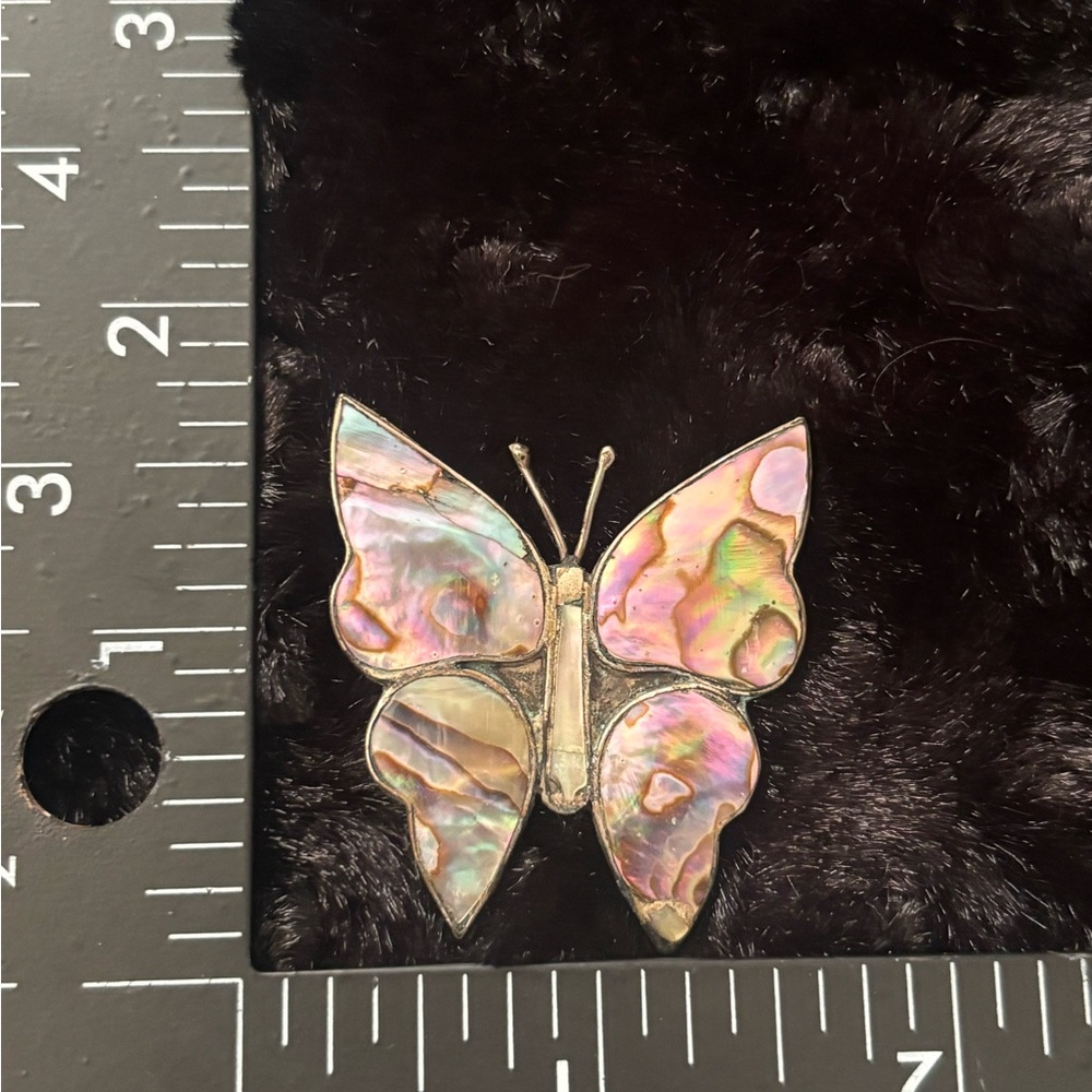 Vintage Abalone Shell Butterfly Brooch Mother of Pearl Pin sterling silver